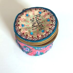Natural Life Embroidered Jewelry Case Live Happy Travel Size Multi Colors Boho